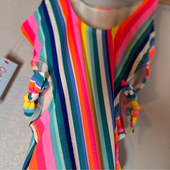 New Cat & Jack Girls XL Multi Colored Striped Swimsuit Bathing Suit - Picture 13 of 16